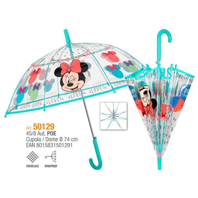 Paraguas automatico transparente Minnie Disney 45cm - Espadas y Más
