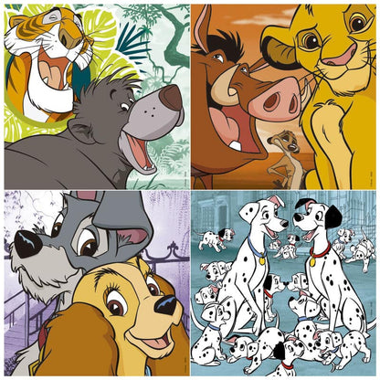 Puzzle Dama y Vagabundo + 101 Dalmatas + Rey Leon + Libro de la Selva Animals Disney 12-16-20-25pzs - Espadas y Más