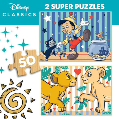 Puzzle Pinocho + El Rey Leon Disney 2x50pzs - Espadas y Más