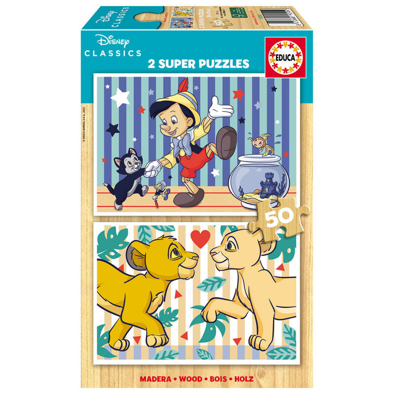 Puzzle Pinocho + El Rey Leon Disney 2x50pzs - Espadas y Más