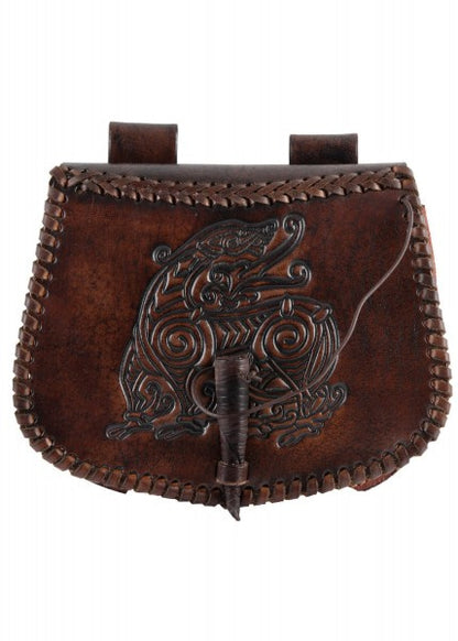 Imagen de Bolso de cinturón de cuero con relieve de dragón, marrón 1680000320 parte de nuestra colección en Espadas y más, sitio oficial.