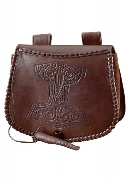 Imagen de Bolso para cinturón en relieve Thorshammer, cuero parte de nuestra colección en Espadas y más, sitio oficial. Esta imagen describe  bolsa