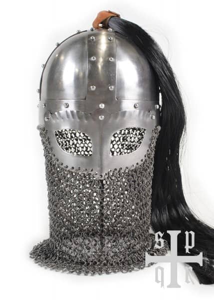 Casco de gafas vikingas, acero de 2 mm, con penacho de casco y hueco de cadena 1764000025 - Espadas y Más