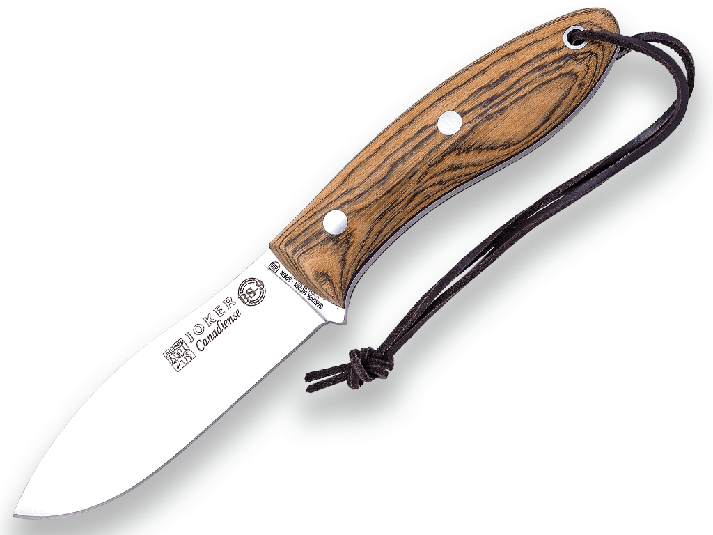 CUCHILLO BUSHCRAFT Y CAZA JOKER BS9 CANADIENSE. ACERO SANDVIK 14C28N, MANGO BOCOTE, HOJA 10,5 CM. FUNDA VAQUETILLA CON FERROCERIO. CB114-P - Espadas y Más