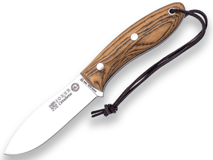 CUCHILLO BUSHCRAFT Y CAZA JOKER BS9 CANADIENSE. ACERO SANDVIK 14C28N, MANGO BOCOTE, HOJA 10,5 CM. FUNDA VAQUETILLA CON FERROCERIO. CB114-P - Espadas y Más