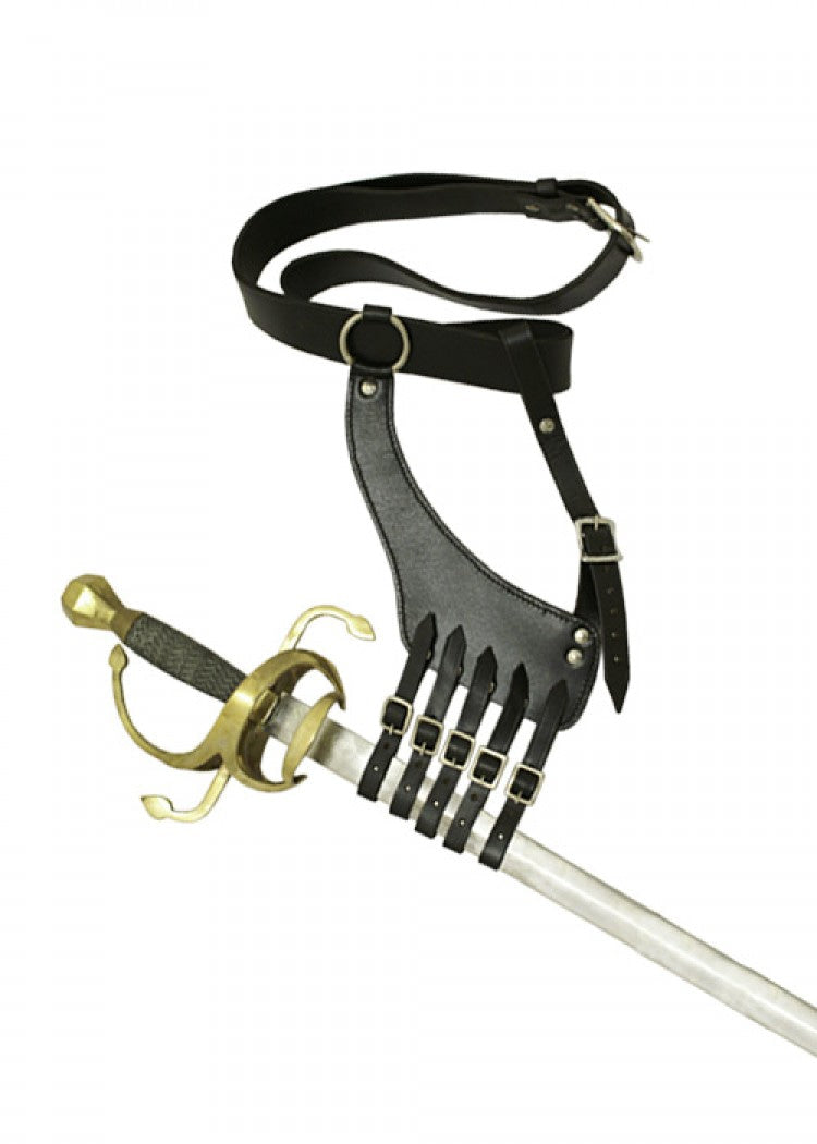 Cinturón con porta espadas, bandelier, cuero negro 1616430100 - Espadas y Más