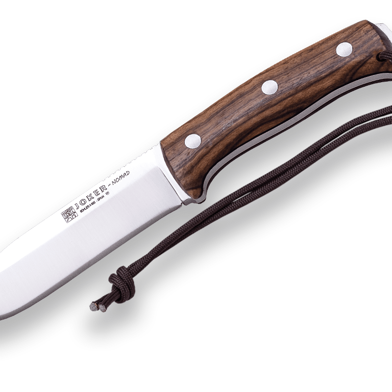 Joker CN124P Cuchillo Bushcraft y Supervivencia 10 cm Nogal y Pedernal