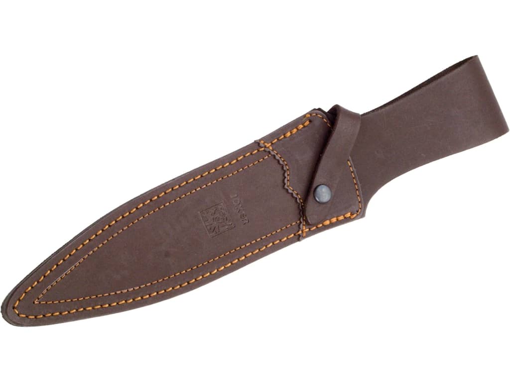 CUCHILLO DE REMATE JOKER REHALERO CON PUÑO DE OLIVO Y HOJA DE DOBLE FILO DE 23,5 CM. CON FUNDA DE CUERO CO10 - Espadas y Más