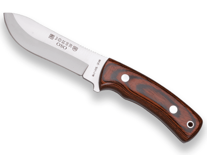 CUCHILLO DE MONTE JOKER OSO, MANGO MADERA ROJA, HOJA INOX DE 12 CM.FUNDA DE CUERO. CR54 - Espadas y Más