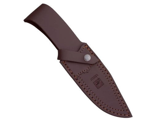 CUCHILLO DESOLLADOR JOKER OSO, CACHAS EN MADERA ROJA Y HOJA DE 12 CM ACERO INOX. FUNDA DE CUERO. CR56 - Espadas y Más