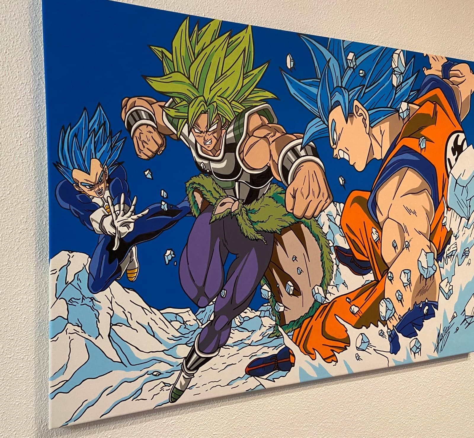 Cuadro Goku y Vegeta VS Broly pintado a mano 100 x 70 cm - Espadas y Más