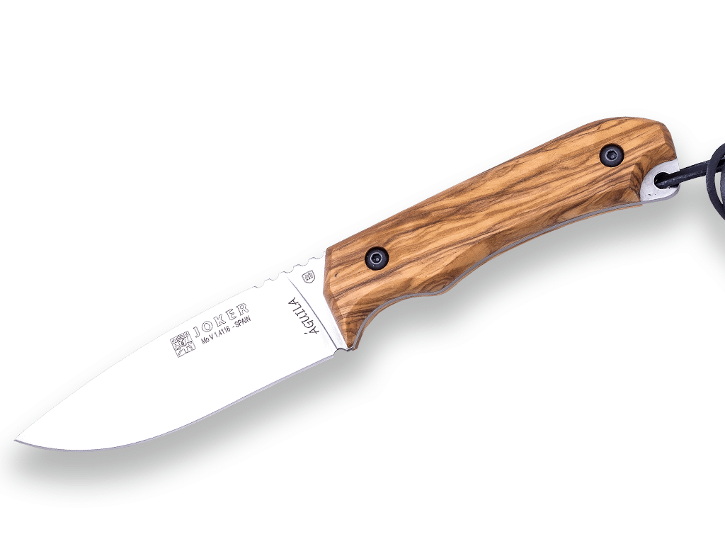 CUCHILLO BUSHCRAFT JOKER AGUILA, MANGO DE OLIVO, HOJA DE 8,5 CM.FUNDA DE CUERO. CO102 - Espadas y Más