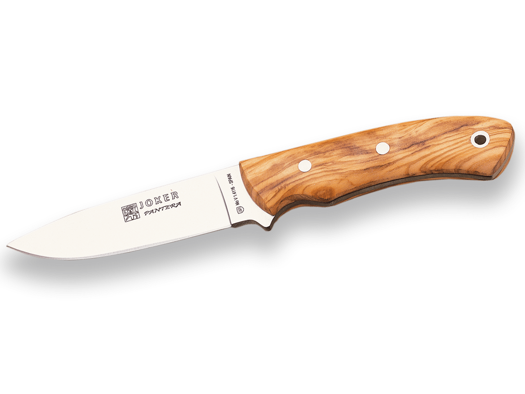 CUCHILLO BUSHCRAFT JOKER PANTERA CON CACHAS DE OLIVO Y HOJA DE 9,5 CM CO17 - Espadas y Más