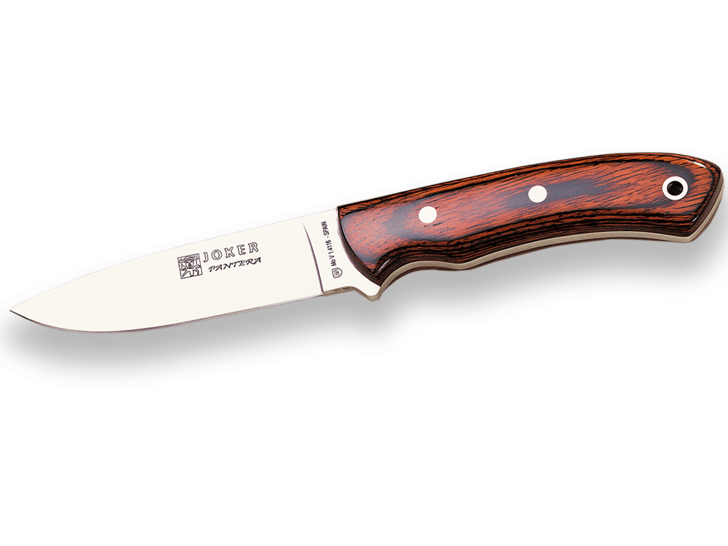 CUCHILLO BUSHCRAFT JOKER PANTERA CON MANGO MADERA ROJA PRENSADA Y HOJA DE 9,5 CM. CR17 - Espadas y Más