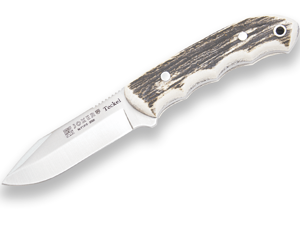 CUCHILLO BUSHCRAFT JOKER TECKEL ENTERIZO CON CACHAS EN ASTA DE CIERVO Y HOJA DE 9.5 CM CC85 - Espadas y Más