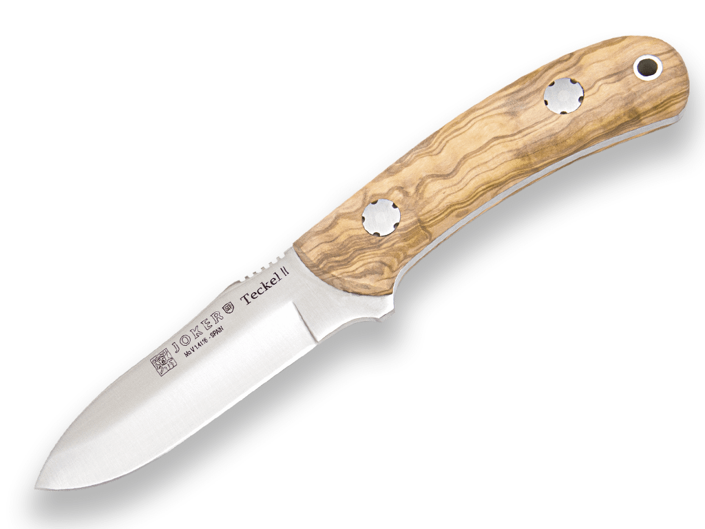 CUCHILLO BUSHCRAFT JOKER TECKEL II ENTERIZO CON CACHAS EN MADERA DE OLIVO Y HOJA INOX DE 9 CM CO87 - Espadas y Más