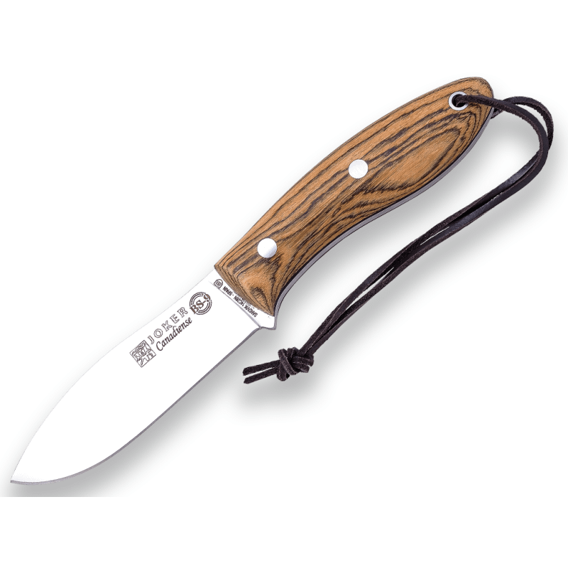 CUCHILLO BUSHCRAFT Y CAZA JOKER BS9 CANADIENSE. ACERO SANDVIK 14C28N, MANGO DE BOCOTE, HOJA 10,5 CM. CON FUNDA VAQUETILLA. CB114 - Espadas y Más