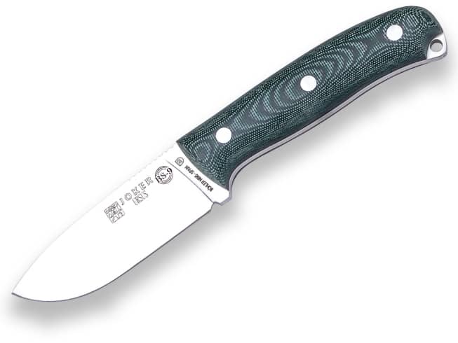 CUCHILLO BUSHCRAFT Y SUPERVIVENCIA JOKER BS9 URSUS. ACERO Bá–HLER N695, MANGO CANVAS MICARTA, HOJA 10 CM. FUNDA VAQUETILLA CON FERROCERIO INCLUIDA CV116-P - Espadas y Más