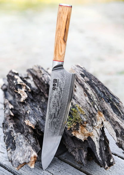 Cuchillo cebollero, longitud de la hoja 24 cm, acero de Damasco DCK-OK9 - Espadas y Más