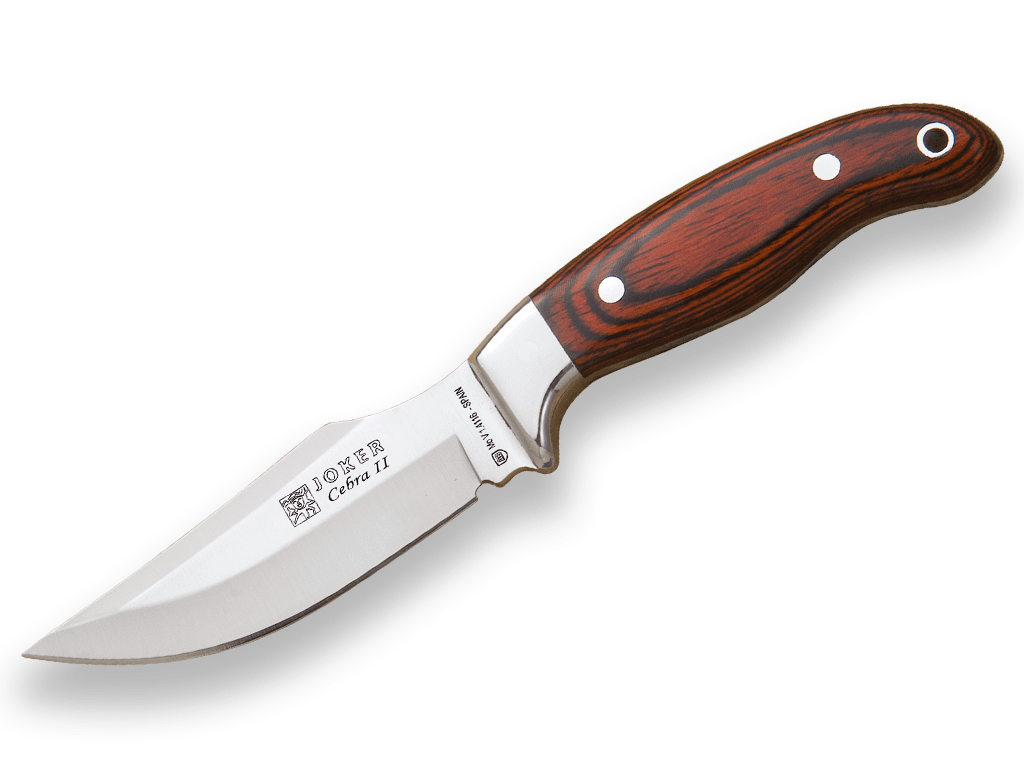 CUCHILLO DE CAZA JOKER CEBRA II, MANGO MADERA ROJA Y HOJA DE 11 CM.FUNDA DE CUERO. CR40 - Espadas y Más