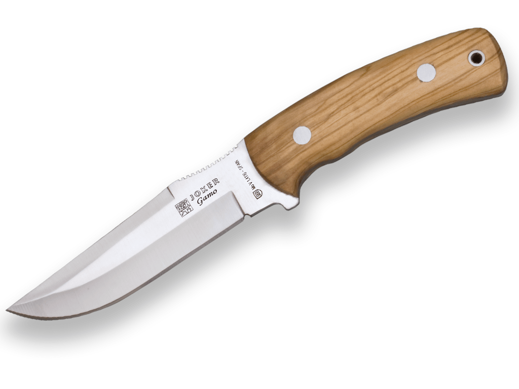 CUCHILLO DE CAZA JOKER GAMO, MANGO DE OLIVO Y HOJA DE 13 CM. FUNDA DE CUERO. CO50 - Espadas y Más