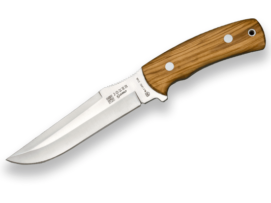 CUCHILLO DE CAZA JOKER GAMO, MANGO OLIVO Y HOJA INOX DE 15,5 CM. FUNDA DE CUERO. CO51 - Espadas y Más