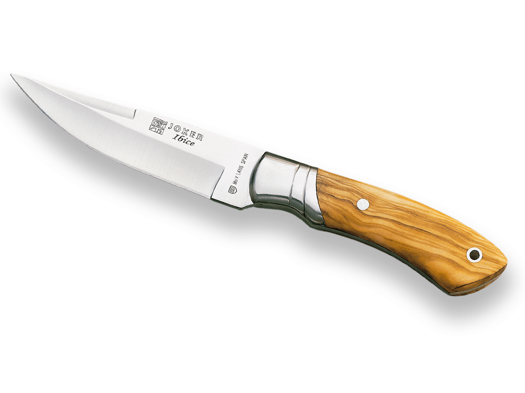 CUCHILLO DE CAZA JOKER IBICE,MANGO DE OLIVO Y HOJA DE 12 CM ACERO INOX. FUNDA DE CUERO. CO04- - Espadas y Más