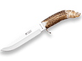 CUCHILLO DE CAZA JOKER JABATOCON PUÑO CIERVO TALLADO A MANO Y HOJA DE 17 CM. FUNDA DE CUERO. CT34 - Espadas y Más