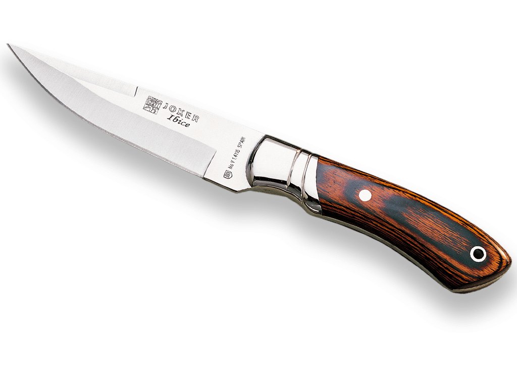 CUCHILLO DE CAZADOR CON VIROLA CACHAS EN MADERA ROJA PRENSADA Y HOJA DE 12 CM. CR04 - Espadas y Más