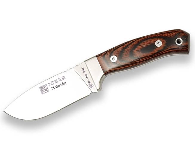 CUCHILLO DE MONTE CON VIROLA CACHAS DE MADERA ROJA PRENSADA Y HOJA DE 10 CM CR18 - Espadas y Más