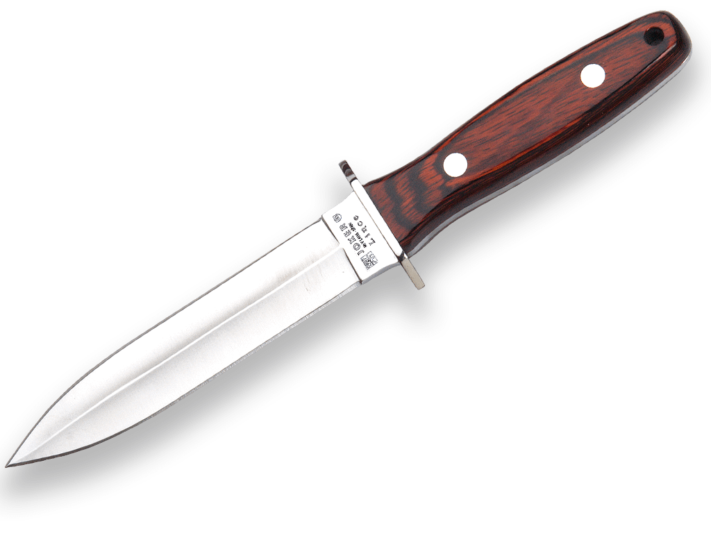 CUCHILLO DE MONTE ENTERIZO CON CACHAS DE MADERA ROJA Y HOJA DOBLE FILO DE 15,5 CM. CR43 - Espadas y Más