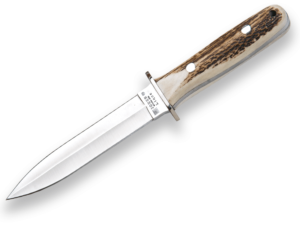 CUCHILLO DE MONTE ENTERIZO CON CACHAS EN ASTA DE CIERVO Y HOJA DOBLE FILO DE 15,5 CM. CC43 - Espadas y Más