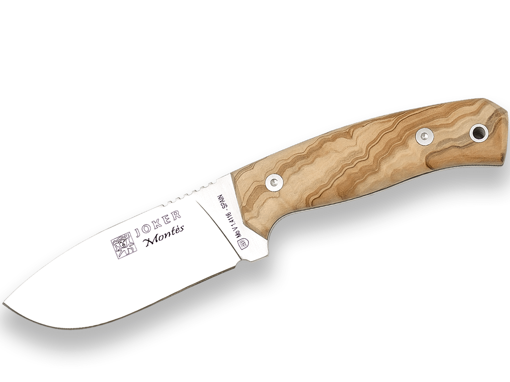 CUCHILLO DE MONTE ENTERIZO CON CACHAS EN MADERA DE OLIVO Y HOJA INOX DE 10,5 CM CO59 - Espadas y Más