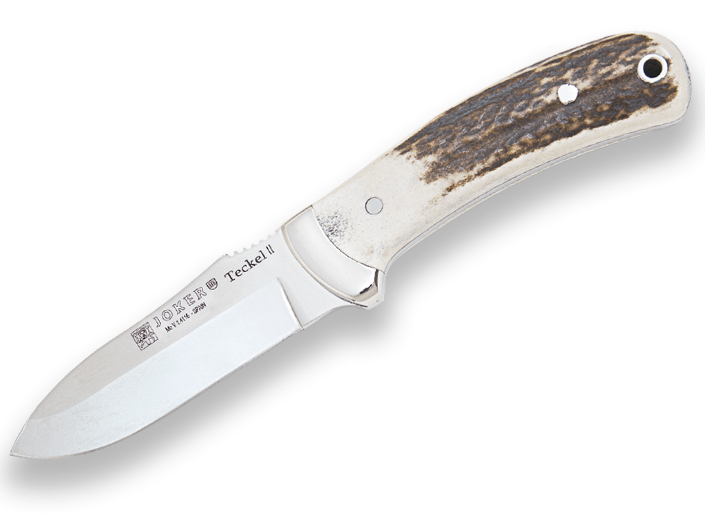 CUCHILLO DE MONTE ENTERIZO CON VIROLA CACHAS EN ASTA DE CIERVO Y HOJA DE 9 CM CC86 - Espadas y Más