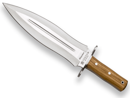 CUCHILLO DE REMATE JOKER BISONTE CON PUÑO DE OLIVO Y HOJA DE DOBLE FILO DE 25,5 CM. FUNDA DE CUERO CO44 - Espadas y Más