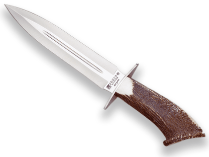 CUCHILLO DE REMATE JOKER COYOTE, PUÑO DE CIERVO, HOJA DE 23 CM. FUNDA DE CUERO CN07 - Espadas y Más