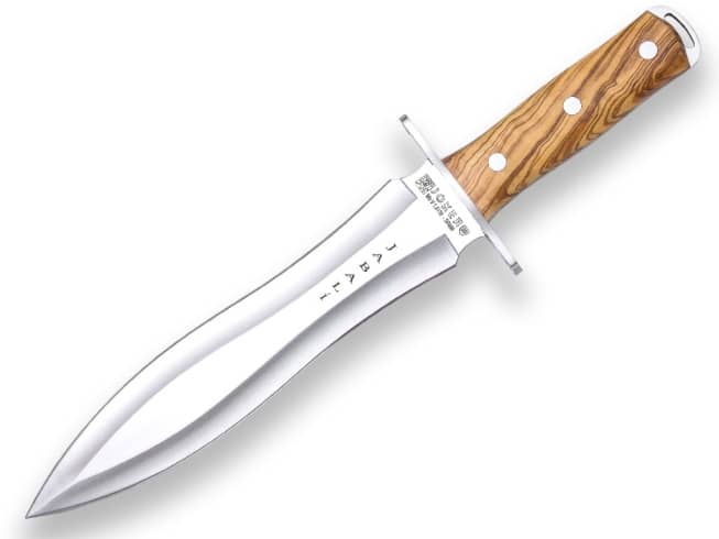 CUCHILLO DE REMATE JOKER JABALÍ, PUÑO EN MADERA DE OLIVO Y HOJA DE DOBLE FILO DE 25 CM. ACERO MOVA 1.4116. FUNDA VAQUETILLA. CO110 - Espadas y Más