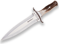 CUCHILLO DE REMATE JOKER REHALERO CON PUÑO DE CIERVO Y HOJA DE DOBLE FILO DE 23,5 CM. FUNDA DE CUERO CC10 - Espadas y Más