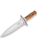 CUCHILLO DE REMATE JOKER REHALERO CON PUÑO DE OLIVO Y HOJA DE DOBLE FILO DE 23,5 CM. CON FUNDA DE CUERO CO10 - Espadas y Más