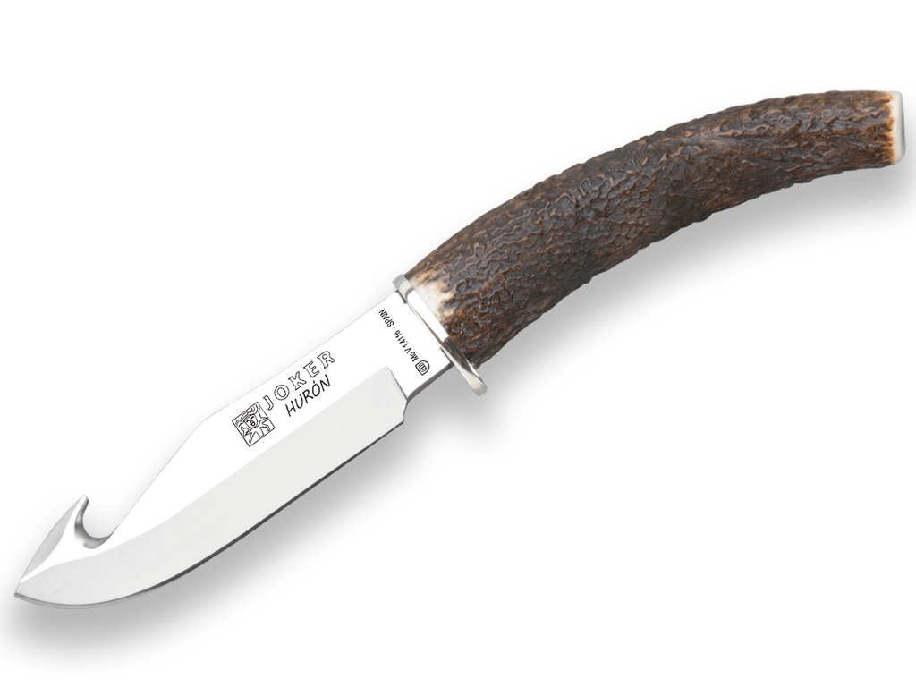 CUCHILLO DESOLLADOR JOKER HURÓN, PUÑO DE CIERVO, HOJA ACERO INOX DE 11 CM.FUNDA DE CUERO. CC74 - Espadas y Más