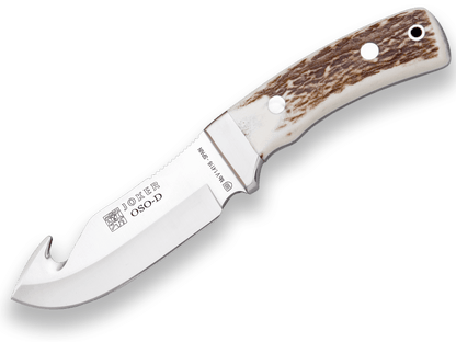CUCHILLO DESOLLADOR JOKER OSO,MANGO ASTA DE CIERVO, HOJA INOX DE 12 CM.FUNDA DE CUERO. CC55 - Espadas y Más