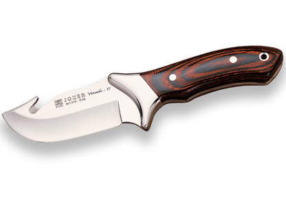 CUCHILLO DESOLLADOR JOKER VENADO D, VIROLA INOX, CACHAS MADERA ROJA, HOJA DE 10 CM.FUNDA DE CUERO. CR05 - Espadas y Más