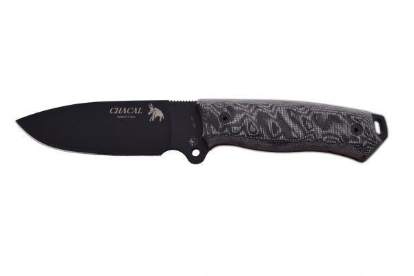 Cuchillo J&V CHACAL MICARTA NEGRA LACADO NEGRO FUNDA PIEL O CORDURA 1336-M1-NEG - Espadas y Más