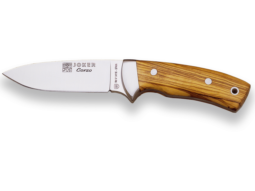 CUCHILLO MONTERO ENTERIZO CON VIROLA CACHAS DE OLIVO Y HOJA DE 10 CM. CO23 - Espadas y Más