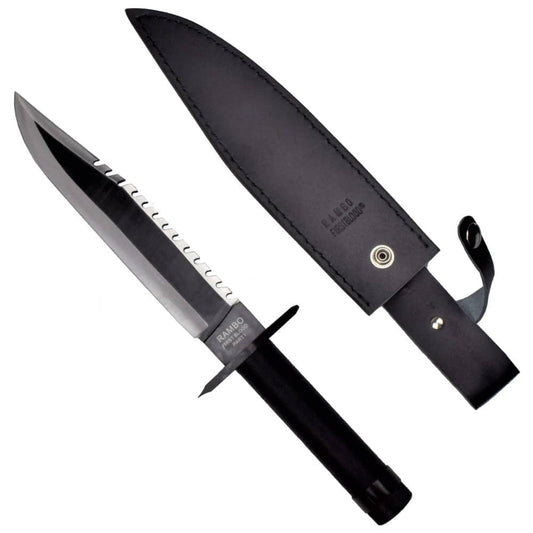 Cuchillo réplica del cuchillo de la Película Rambo con Mango recubierto de cordura negro y hoja de acero. Vendido por Espadas y más