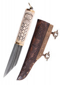 Cuchillo Saxo vikingo pequeño, mango de hueso con motivo nórdico 0316201700 - Espadas y Más