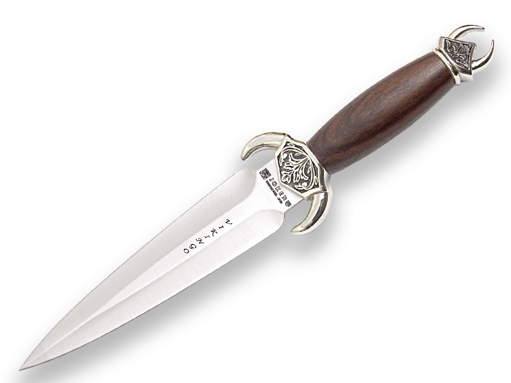 CUCHILLO VIKINGO CON PUÑO EN MADERA DE BUBINGA-ZAMAK Y HOJA DOBLE FILO DE 20 CM CB94-B - Espadas y Más