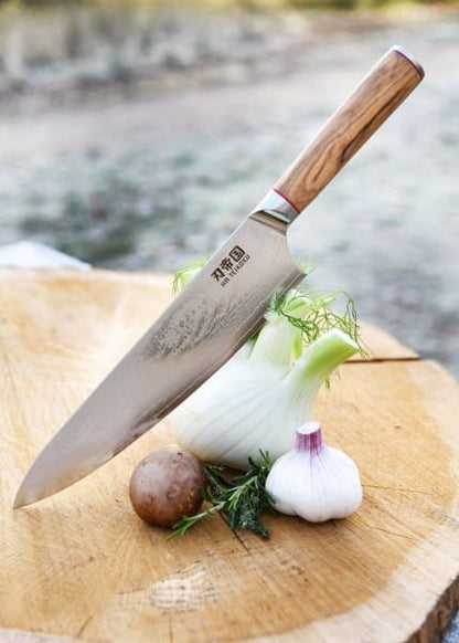Cuchillo de chef, 24 cm de longitud de la hoja, acero de Damasco DTYT-DCK-OK9 - Espadas y Más