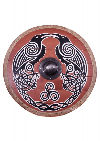 Escudo vikingo 'Huginn & Muninn' con ribete de cuero crudo, 80 cm 1116448100 - Espadas y Más