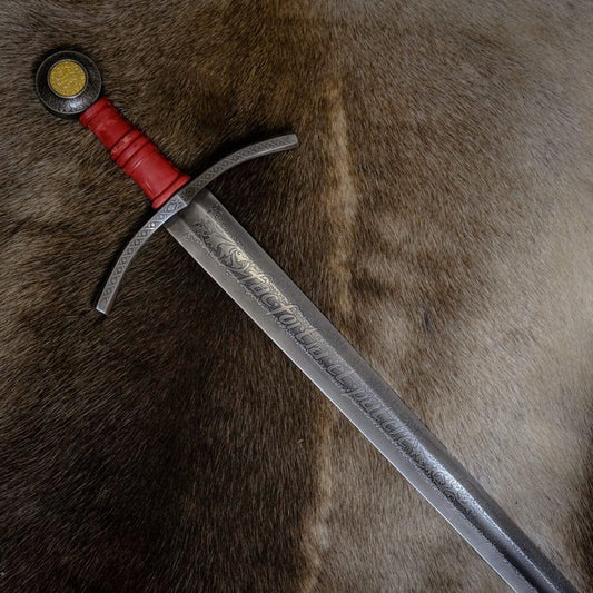 Espada medieval grabada Fac Fortia et Patere a una mano Full Tang AES23 - Espadas y Más